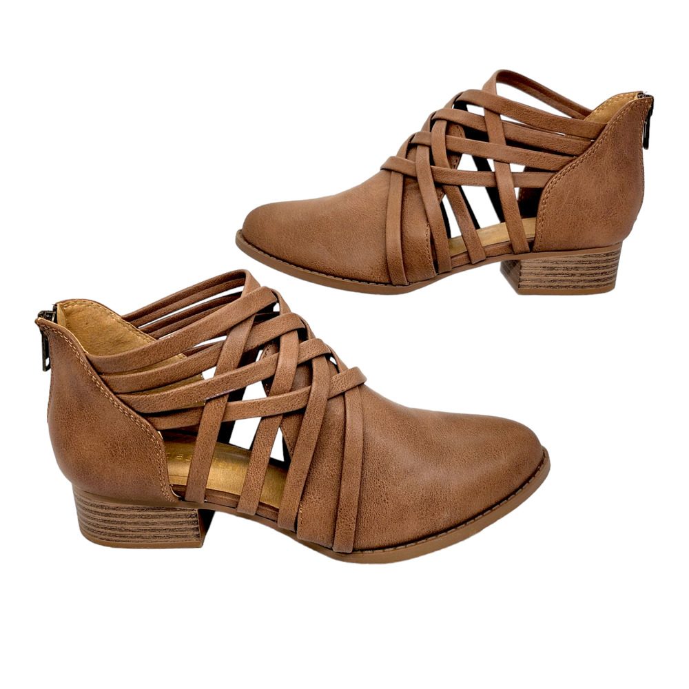 Cityclassified Brown Open Weave Strappy Criss Cross Boho Western Bootie Sz 7